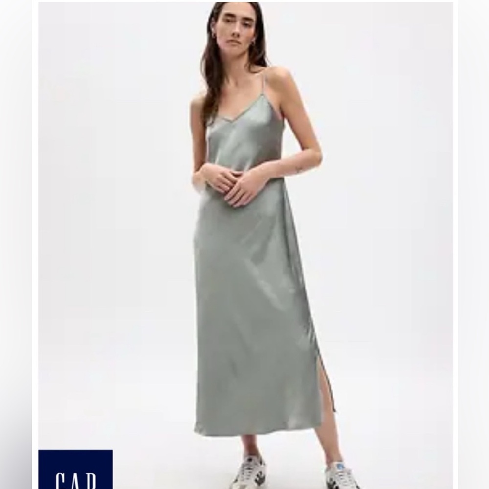 Gap Satin Midi Slip Dress in Sage
